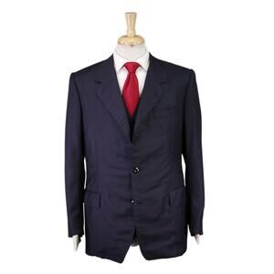 Sartoria Giovanni Mazzola Bespoke Navy Blue Brown Striped 3-Piece Wool Suit 40R